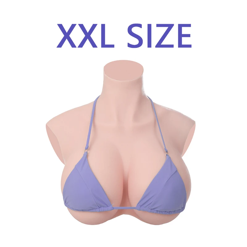 KUMIHO XXL SIZE Silicone Breast Forms Sissy High Collar Fake Chest Shemale Transgender Cosplay Crossdress Fake Boobs Plus Size