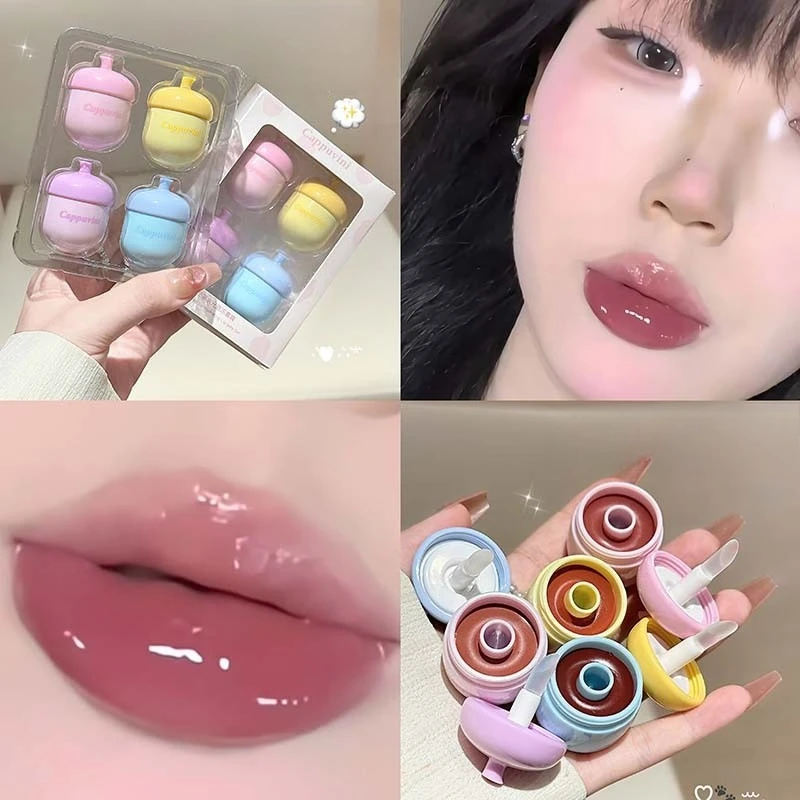 Lip Gloss Pinecone Design Mirror Water Glow Brightening Plumping Lip Makeup  Cherry Red Affordable For Students Spring Summer
