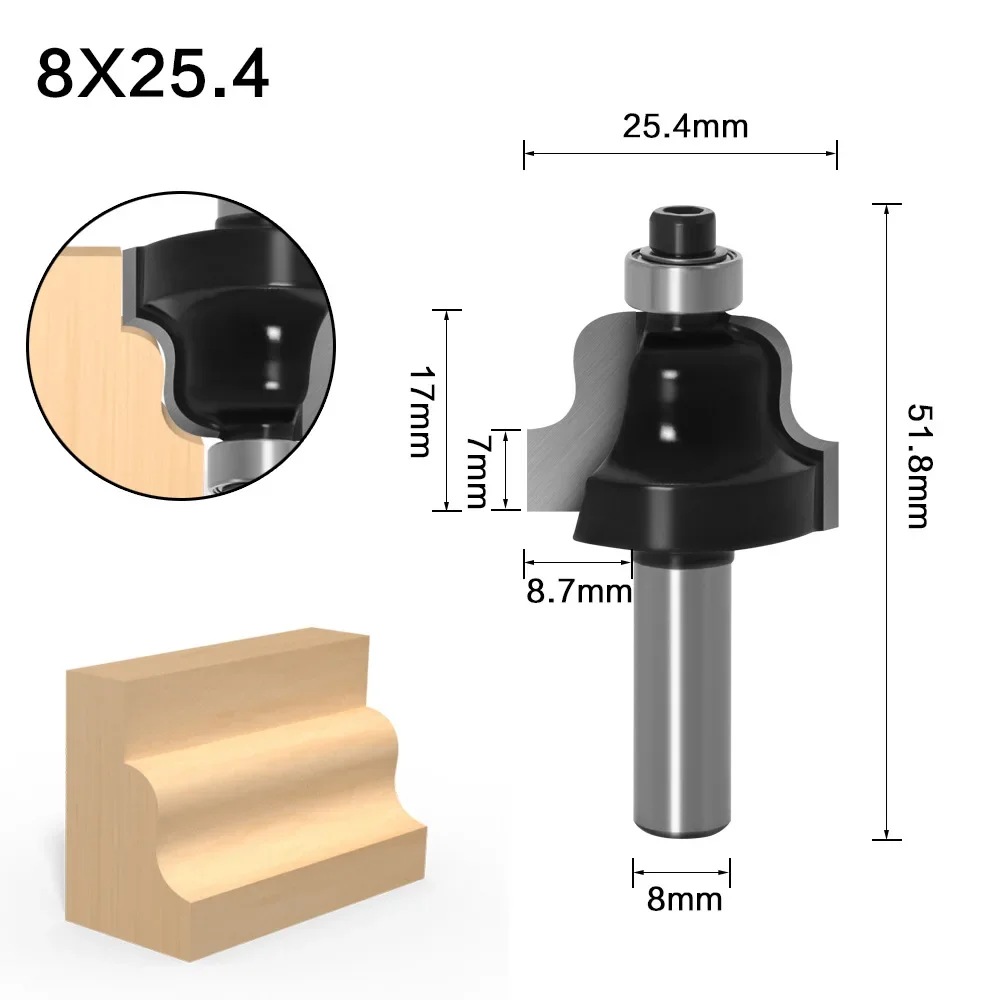 1PC 8MM Shank Milling Cutter Wood Carving Roman Ogee Edging and Molding Router Bit - Medium -8