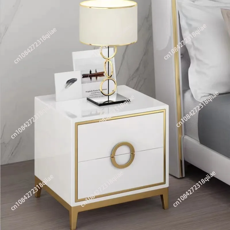 Modern bedroom bedside table fashion black and white paint storage cabinets mini bedside cabinet gold stainless steel