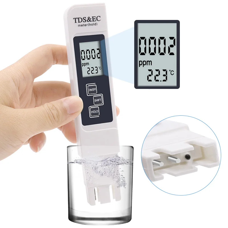 Imagem -03 - Qualidade da Água Tester Pen para Aquarium Pool Lcd Digital Calibração Automática Water Purity Test Medidor de Temperatura Tds ec