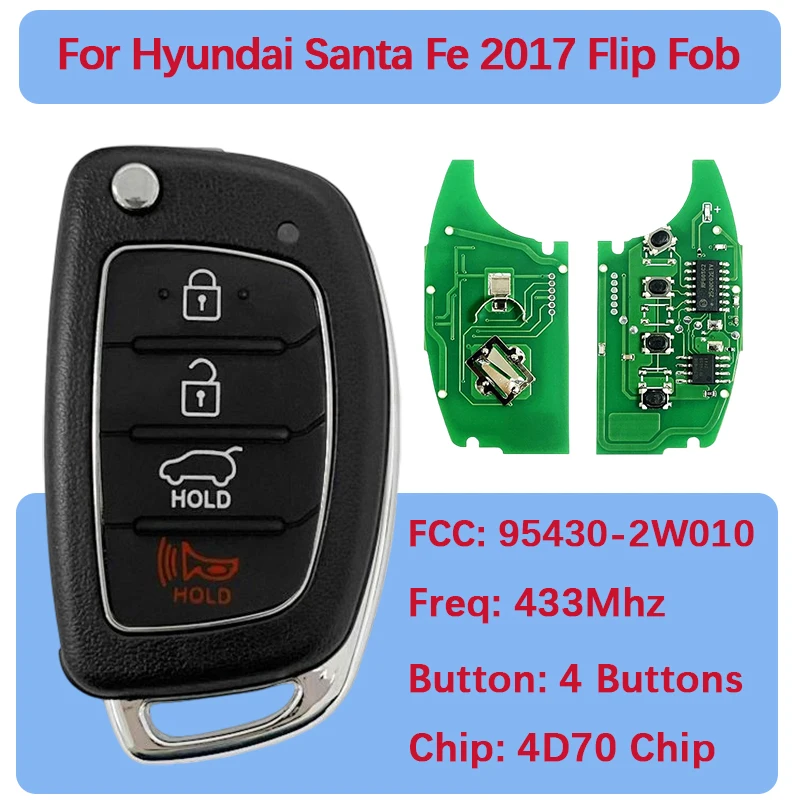 

CN020118 Послепродажный флип-брелок для дистанционного управления FCC TQ8-RKE-4F31 95430-2W010 433MZ 4D60 80BIT для Hyundai Santa Fe 2017