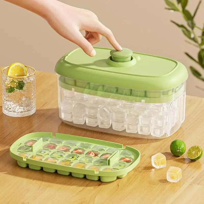 23GA Push Demold Ice Molds Set Stackable Freezers Container 56 Cubes Capacity