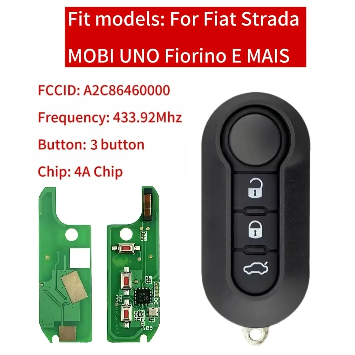 Chiave telecomando ribaltabile Jingxin 2/3 pulsanti HITAG AES 7945 4A Chip 433 Mhz A2C 86460000   Portachiavi per chiave auto Fiat Strada MOBI UNO Fiorino E MAIS