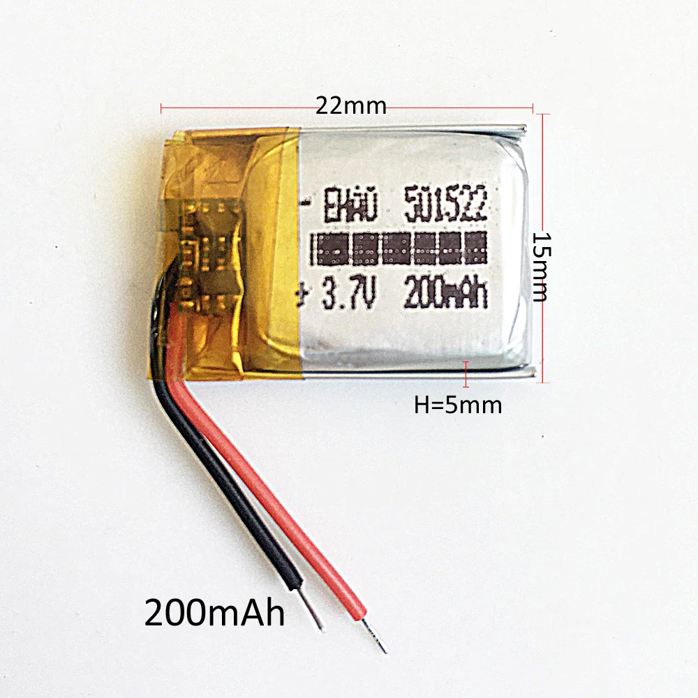 3.7V 200mAh small size lipo Rechargeable Battery 501522 for MP3 bluetooth earphone bracelet watch pen MID headset headphon