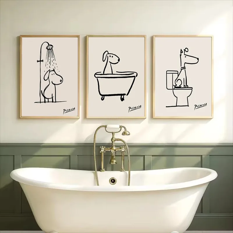 Minimalist Bathroom Picasso Bathtub Dog Black Cat Shower Line Art Poster Canvas Painting Wall Pictures Home Toilet Decor