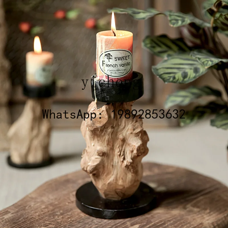 X1Vintage Root Carving Candle Holder Deadwood Carving Wabi-Sabi Style Ornament Home Decor