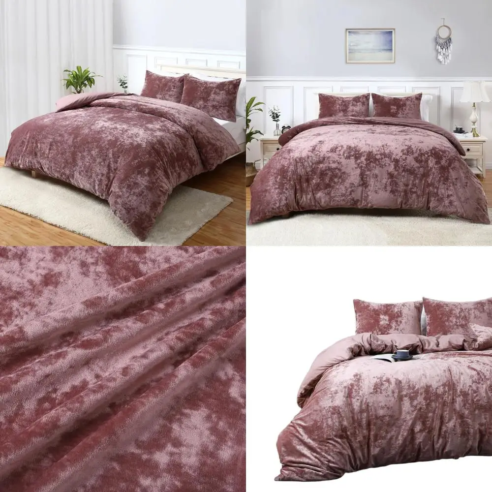 

Queen Size Velvet Duvet Cover Set, Plush & Breathable, Corner Ties Included, Suitable for All Seasons, Dusty Pink, 90x90