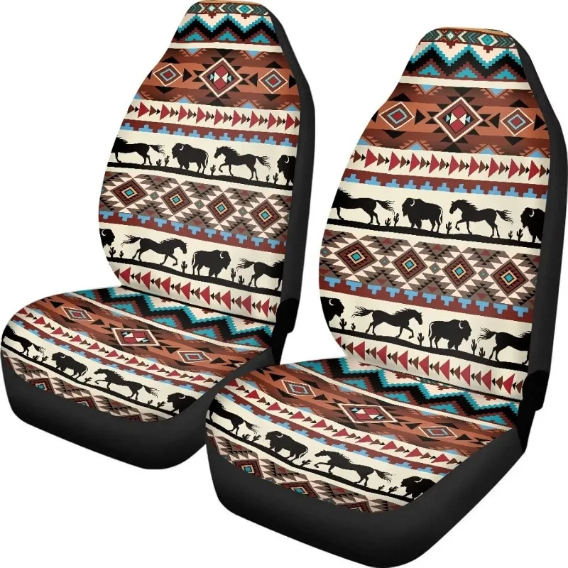 ELEQIN Aztec Horse Yak Car Seat Covers Front Car Seat Cushion 2 PCS Canvas Auto Cushion Protector Universal Fit Most Cars Automo