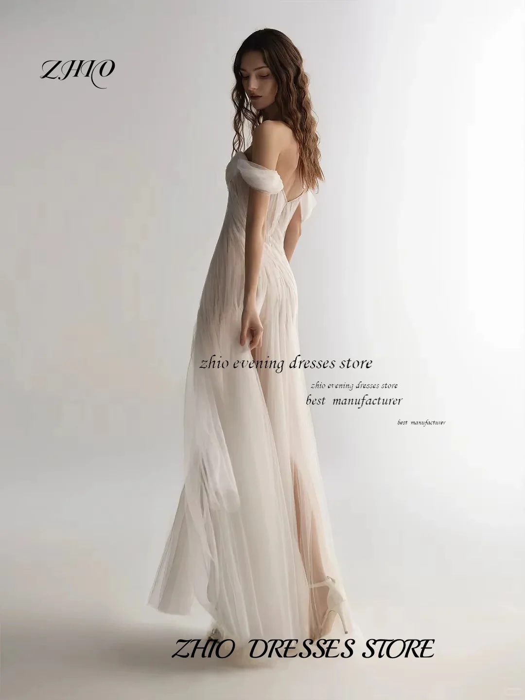 ZHIO Elegant Tulle Off Shoulder Bridal Dresses Sweetheart A-Line Pleated Floor Length Wedding Bridal Gowns Customized 웨딩드레스