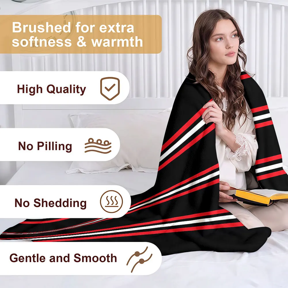 black red white stripes Soft Warm Flannel Blanket Lightweight Cozy Christmas Halloween Home Decor Room
