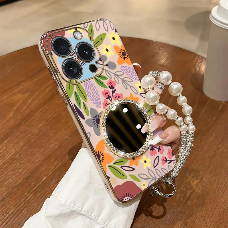 

16 ProMax Cartoon flower Bracelet Plating Phone Case For iPhone 16 SE3 13Mini 13 16Plus 14 16Pro 16ProMax 13Pro SE2 14Pro Cover
