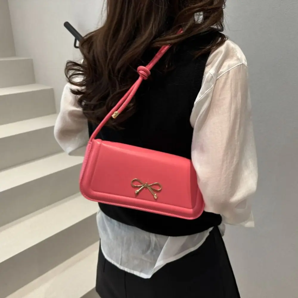 Универсальная однотонная сумка через плечо с бантом из искусственной кожи, корейская сумка подмышки, квадратная сумка через плечо с милым бантом, сумки
