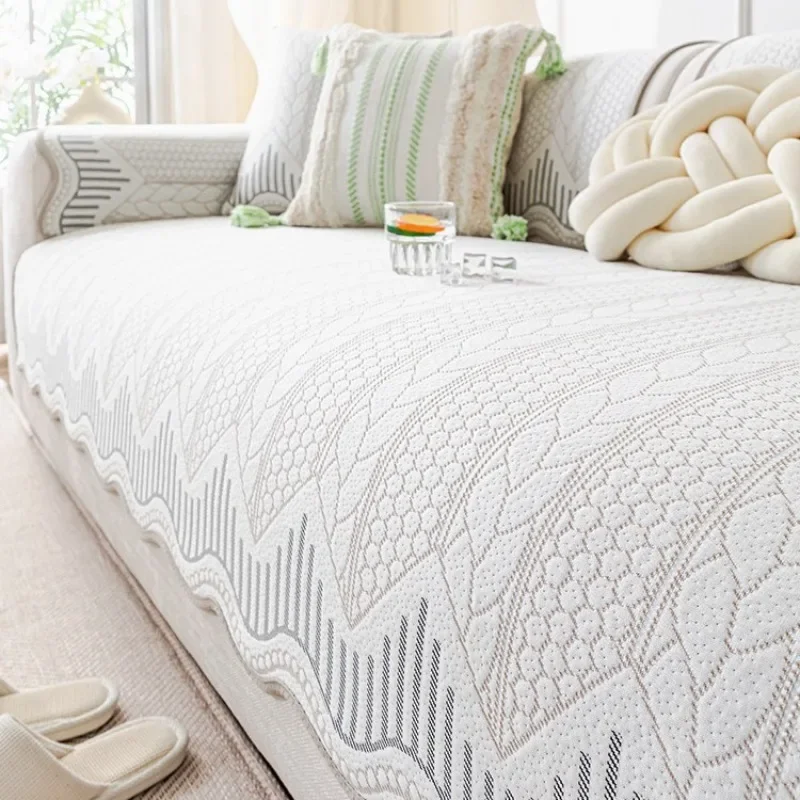 Ice Silk Cooling Sofa Cushion Summer Embroidery Cooler Cushion Non-Slip Sofa Cover Breathable Anti-Scratch Living Room Sofa Back