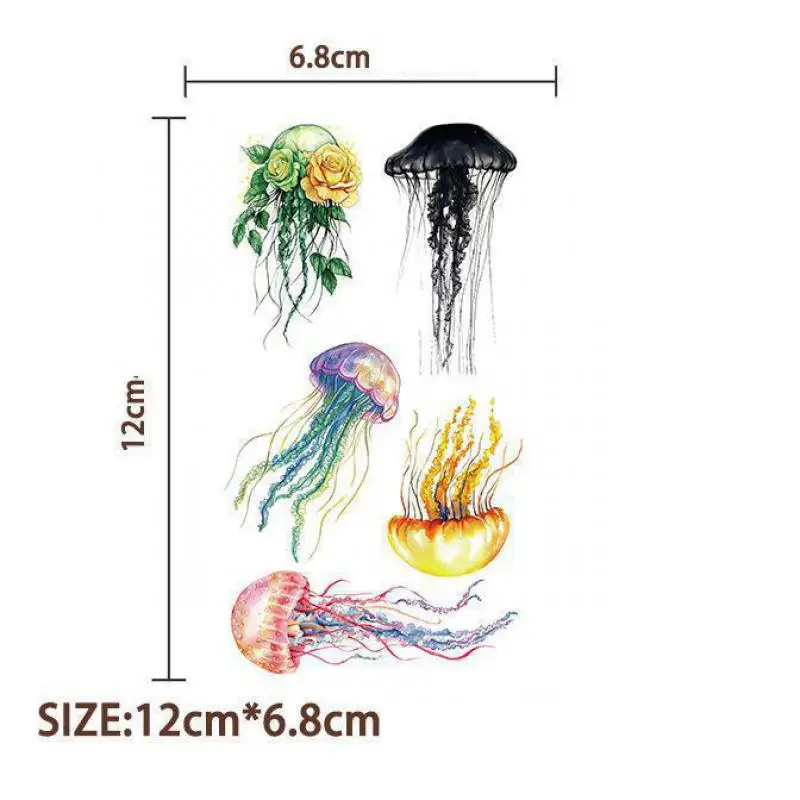 10Pcs Color Jellyfish Temporary Tattoo Stickers Cartoon ocean jellyfish Children Waterproof Tattoo For Kids Funny Gift