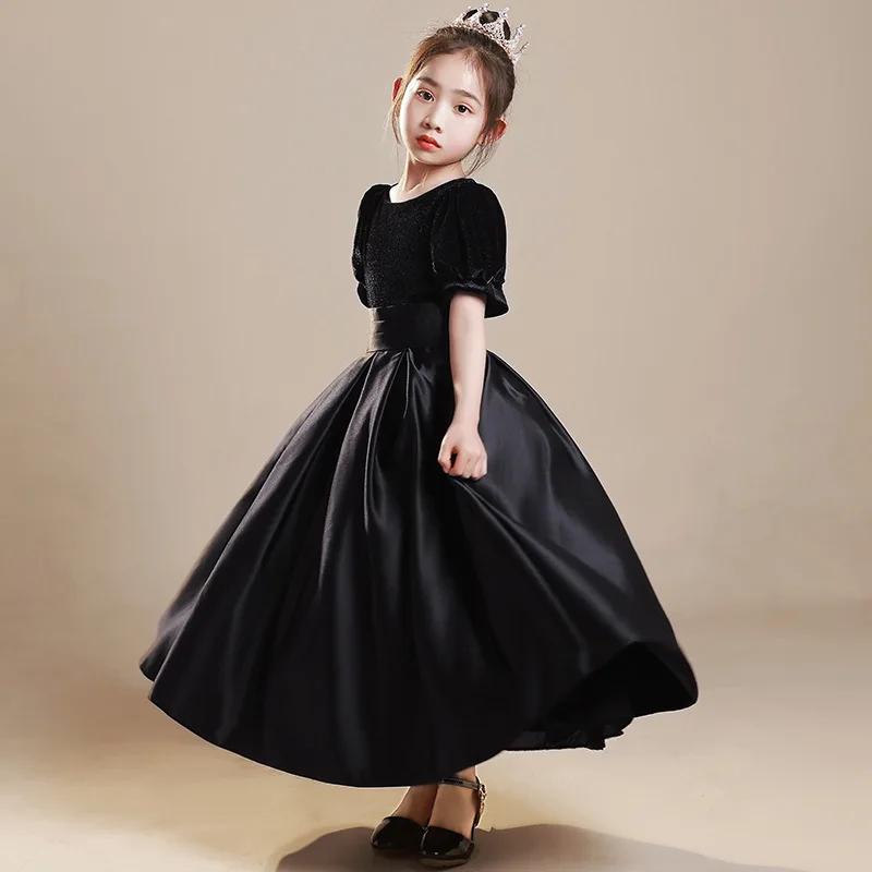 2024 Luxury Children Princess Black Dresses for Girls Vintage Elegant Dress Girl Young Formal Evening Teenager Party Prom Robes