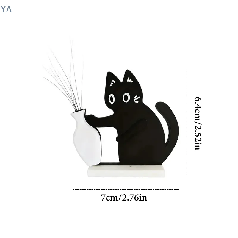 [L]Black Cat Pushing Vase Decor Cat Whisker Collection & Memorial Box Fridge Magnet Home Decor Perfect Gift For Cat Lovers
