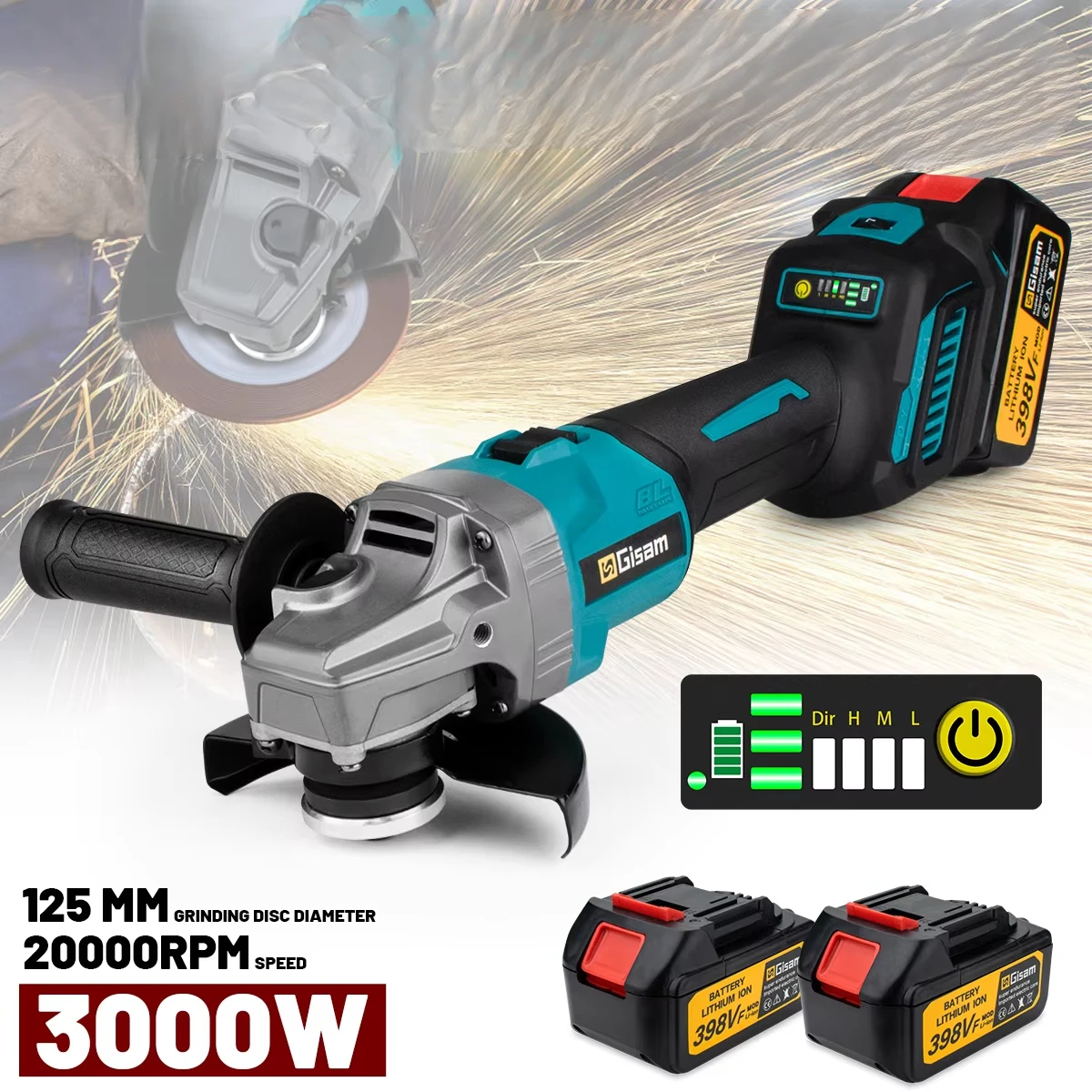 Smerigliatrice angolare senza spazzole M14 da 125 mm 7 marce Rettificatrice a batteria Taglio Utensili elettrici per la lavorazione del legno per batteria Makita 18V