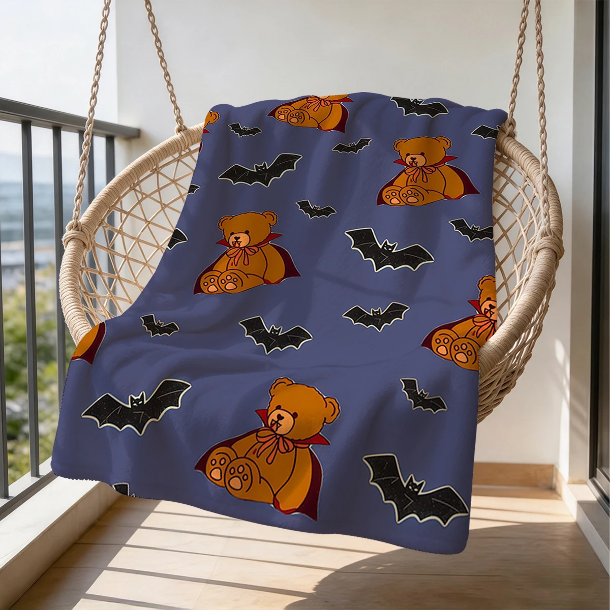Vampire Teddy Bears Flannel Blanket Warm Soft Halloween Christmas Couch Warm Cozy Decorative Decor Gift for All Season
