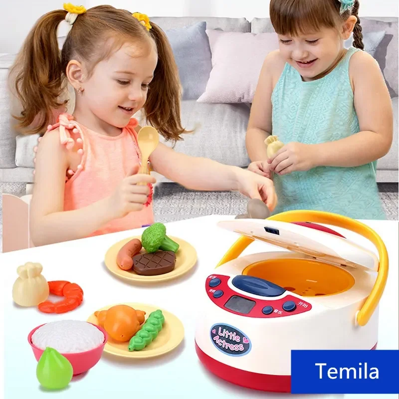 19 pz/set Spray Suono Musica Fornello di Riso Elettrico Giocattolo Interattivo Simulazione Cibo Frutta Verdura Cucina Set di Stoviglie da Cucina