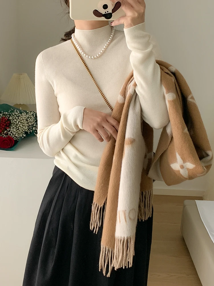 

Thiened Island Precision Sl 20s Yangzhou Wool f High Collar Knitted Sweater Women No Prure Sensation Overhead ...