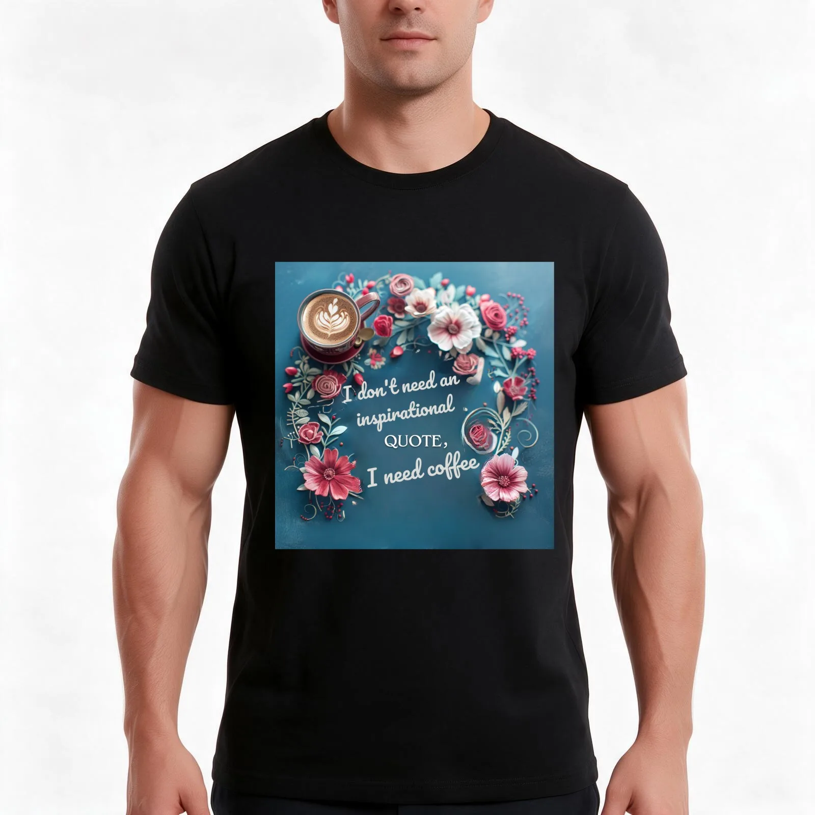 Coffee Cravings: Floral Elegance T-Shirt, Summer Casual Cotton Tee, Oversized Streetwear Tops, Vintage Graphic Print
