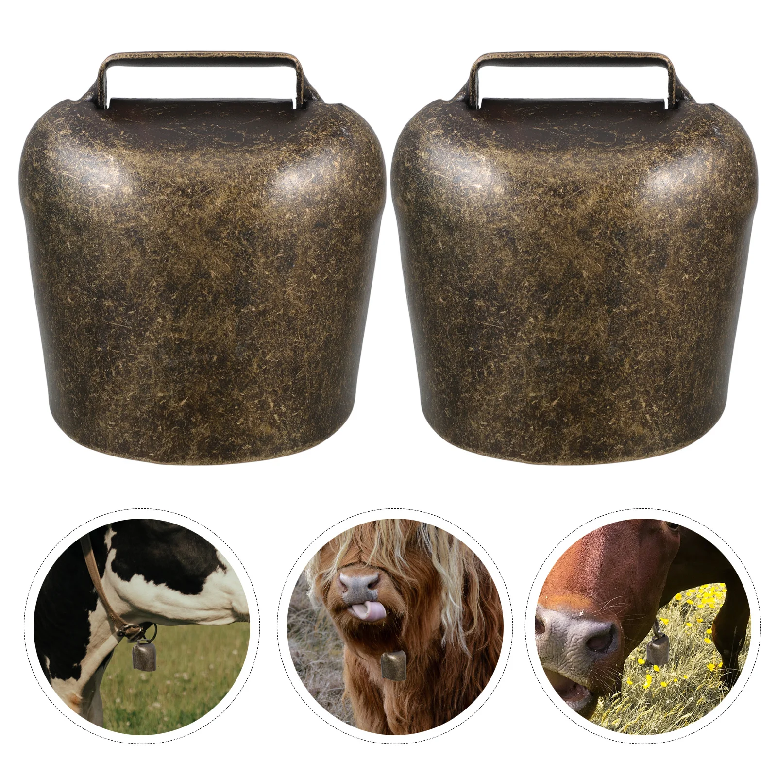 

2Pcs Bell Hanging Decor Sturdy Iron Cow Bell for Sheep Horse Goat Anti-Lose Alarm Farmhouse Ornament DIY Decoration