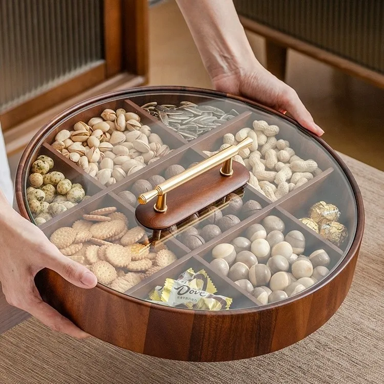 Storage Box Fruit Melon Seed Plate Household Nut Storage Box Dried Fruit Box Wooden Chinese Nine Palace Grid Closet Organizer