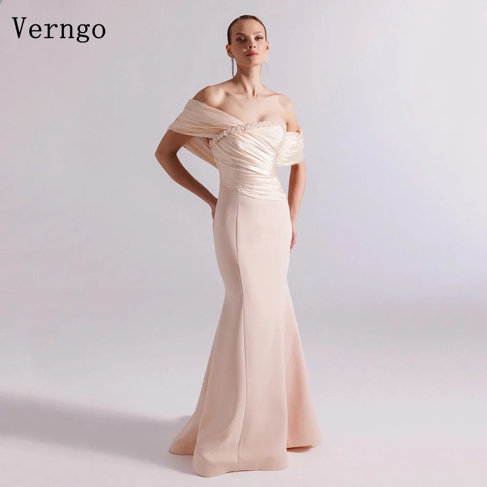

Verngo Blush Pink Crepe Evening Dress Off The Shoulder Mermaid Prom Gowns Elegant Formal Occasion Dresses Customized