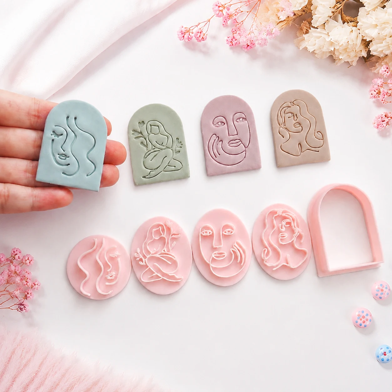 5pcs Jewelry Making Kit Lines Faces Soft Pottery Polymer Clay Cutter DIY Earrings Stud  Pendant Stamps Making Molds Tools