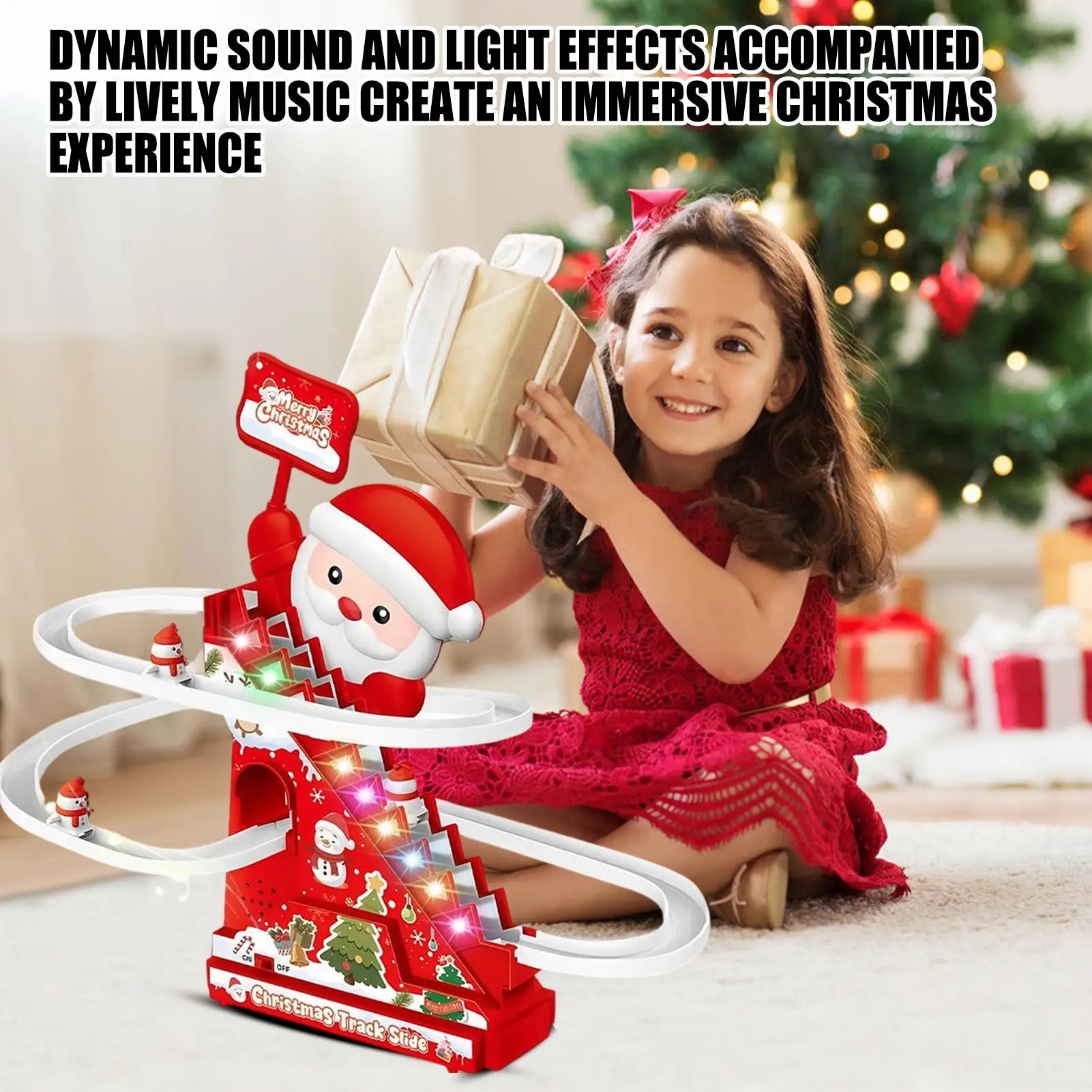 Electric Santa Roller Coaster Toy Christmas Snowman Stair climbing toys for Kids Toddler Birthday Party Favors Xmas Gifts