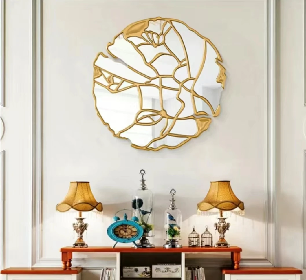 %*c 90CM Large Golden Luxury Wall Arts Mirror Creative Background Hanging Home Decoration Mirror for Sale Fast ~