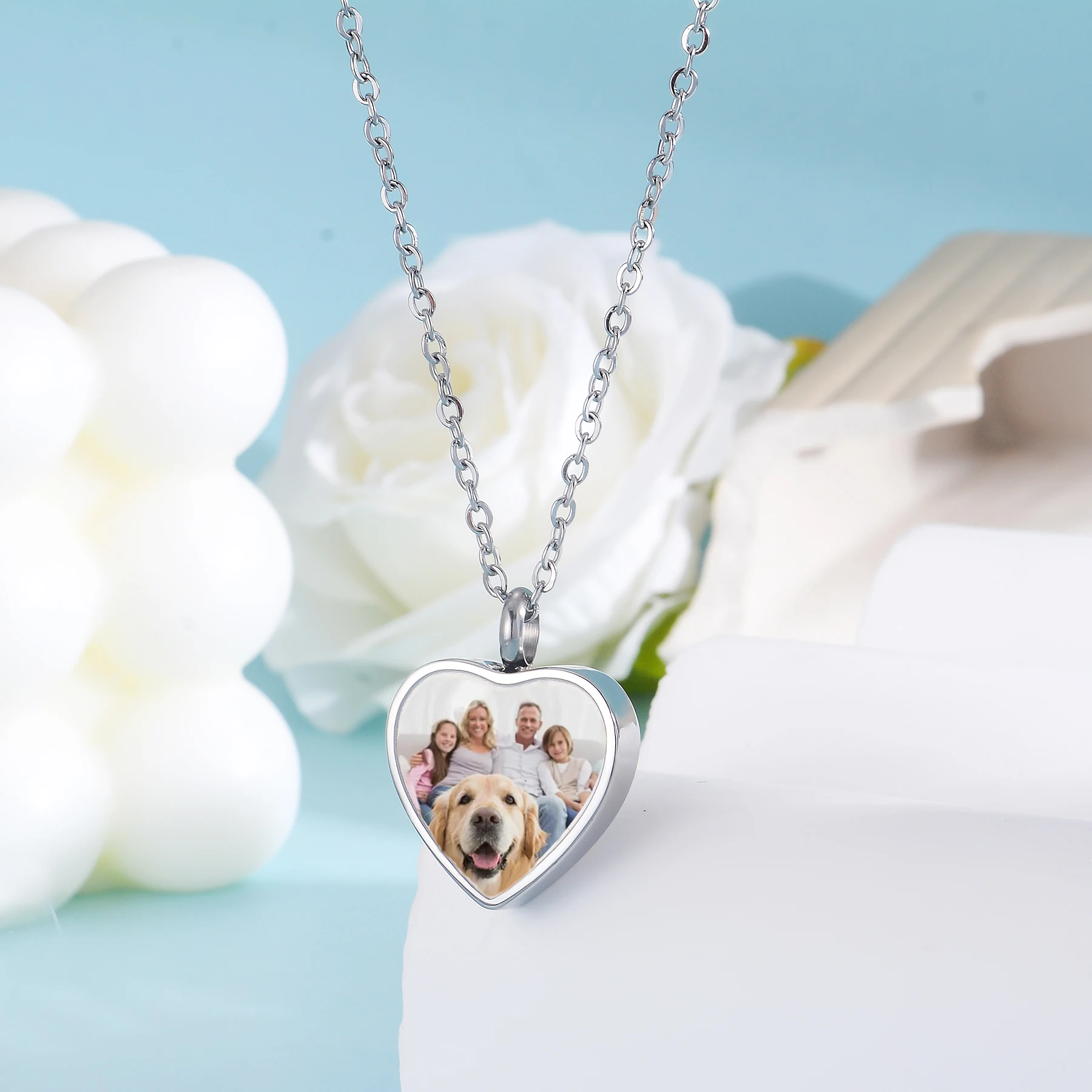 Individuelles Urnen-Medaillon mit Foto für Asche, Gedenk-Andenken-Schmuck aus Edelstahl, Erinnerungsgeschenk – Detail 7