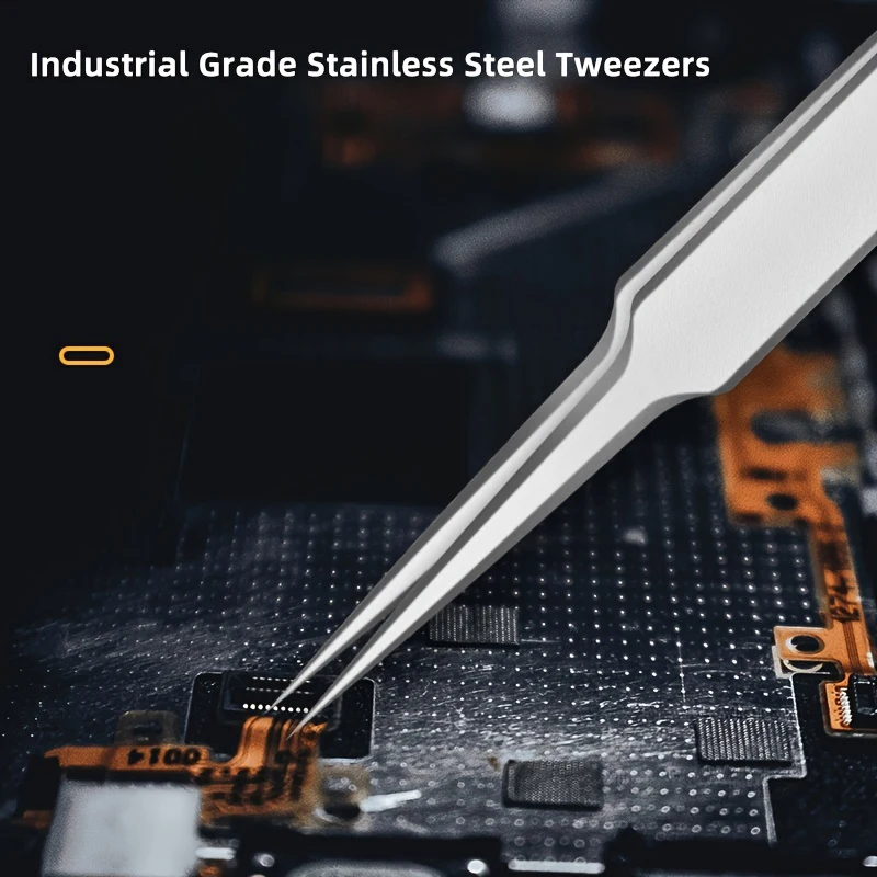 4pcs Industrial Tweezers Electronics Anti-static Curved Straight Tip Precision Stainless DIY Hand Tools Sets Forceps Phone Repai