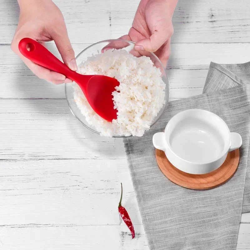 Hanging Silicone Rice Spoon Kitchen Ladle Non-stick Saucepan Electric Rice Cooker Cooking Scoop with Holes Household Items