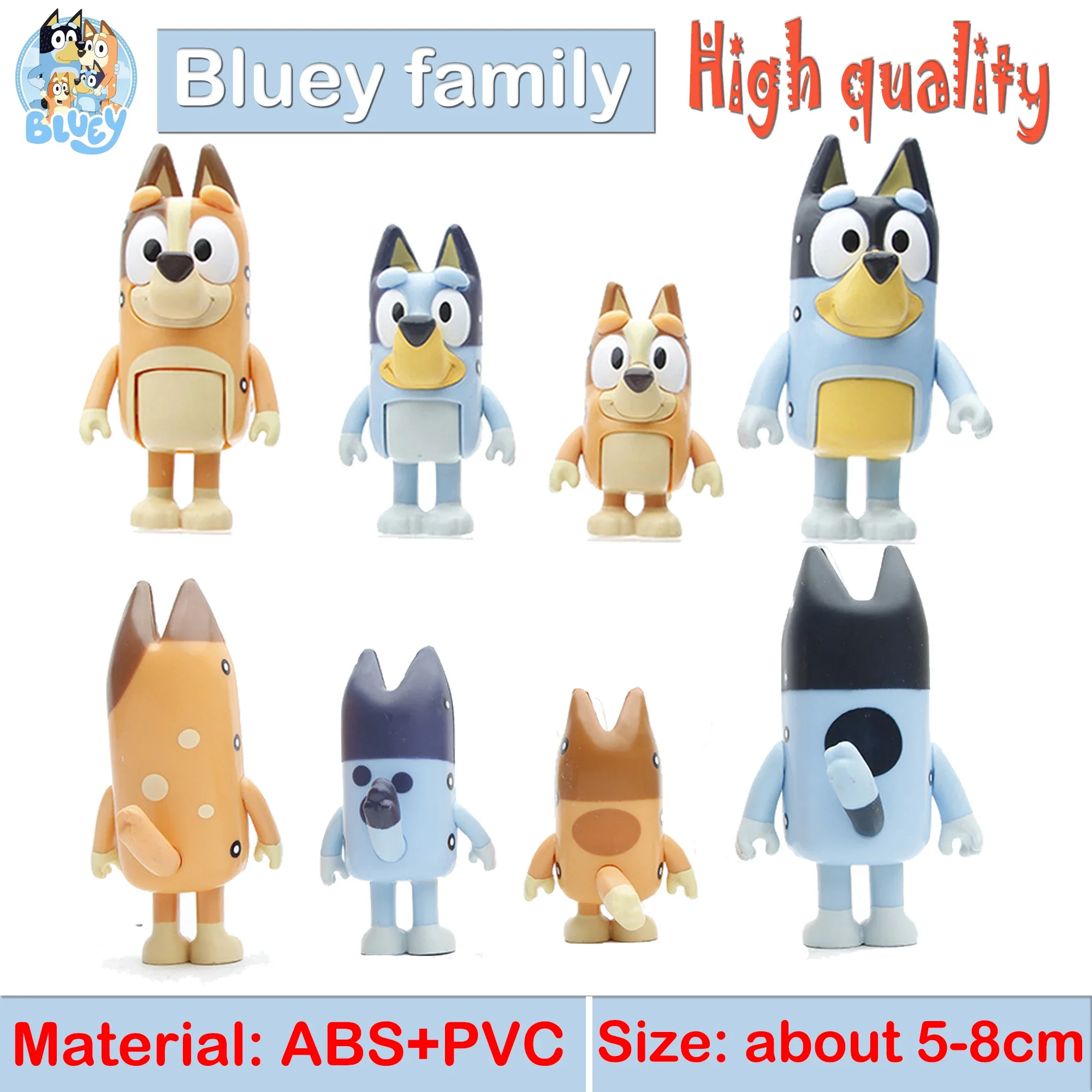 8/10/12pcs High quality Bluey Bingo Anime Figurines Figures Movable Joints Action Figure Model Children Birthday Decoration Toys