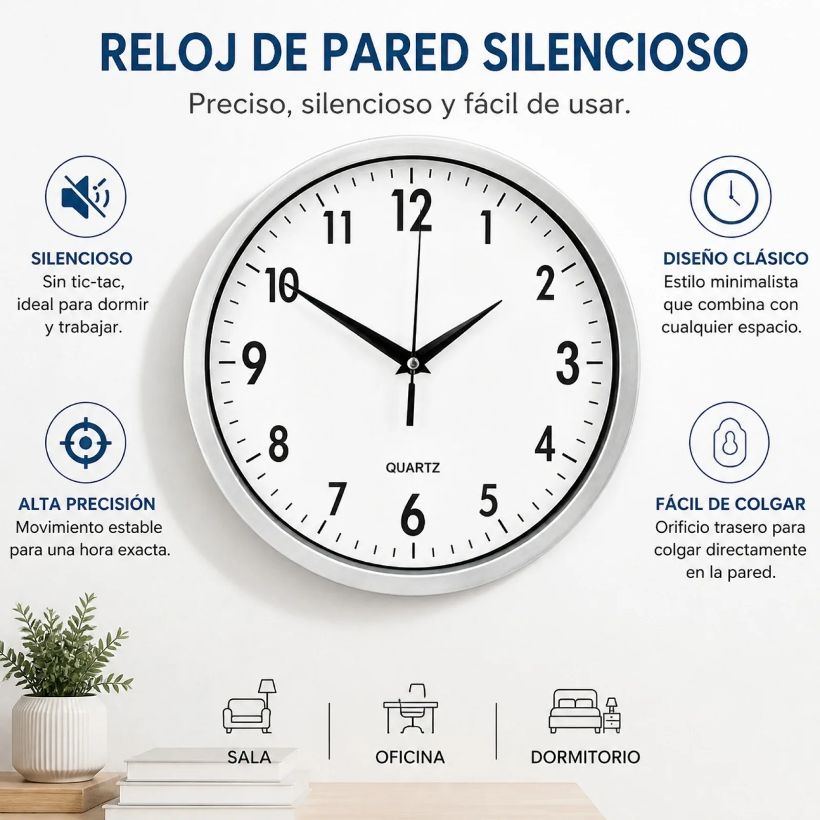 Orologio da parete silenzioso da 25 cm, con movimento al quarzo ad alta precisione e design moderno e minimalista, ideale per decorare soggiorni, uffici e camere da letto, caratterizzato da numeri