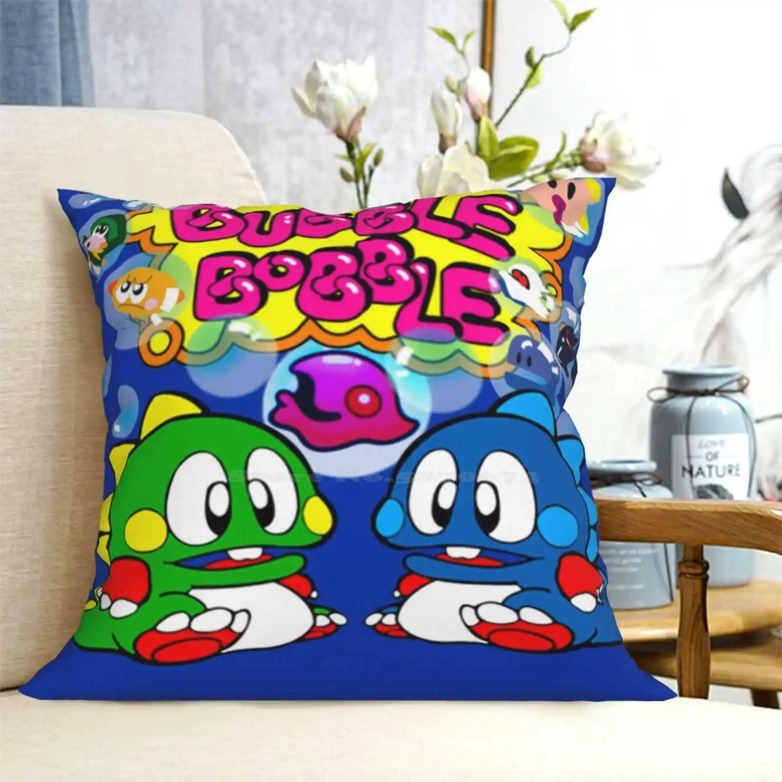 Bubble Bobble Retro Fashion Sofa Throw Pillow Cover Pillowcase Bubble Bobble Retro Gaming Nerd Geek Gamer Nes Arcade