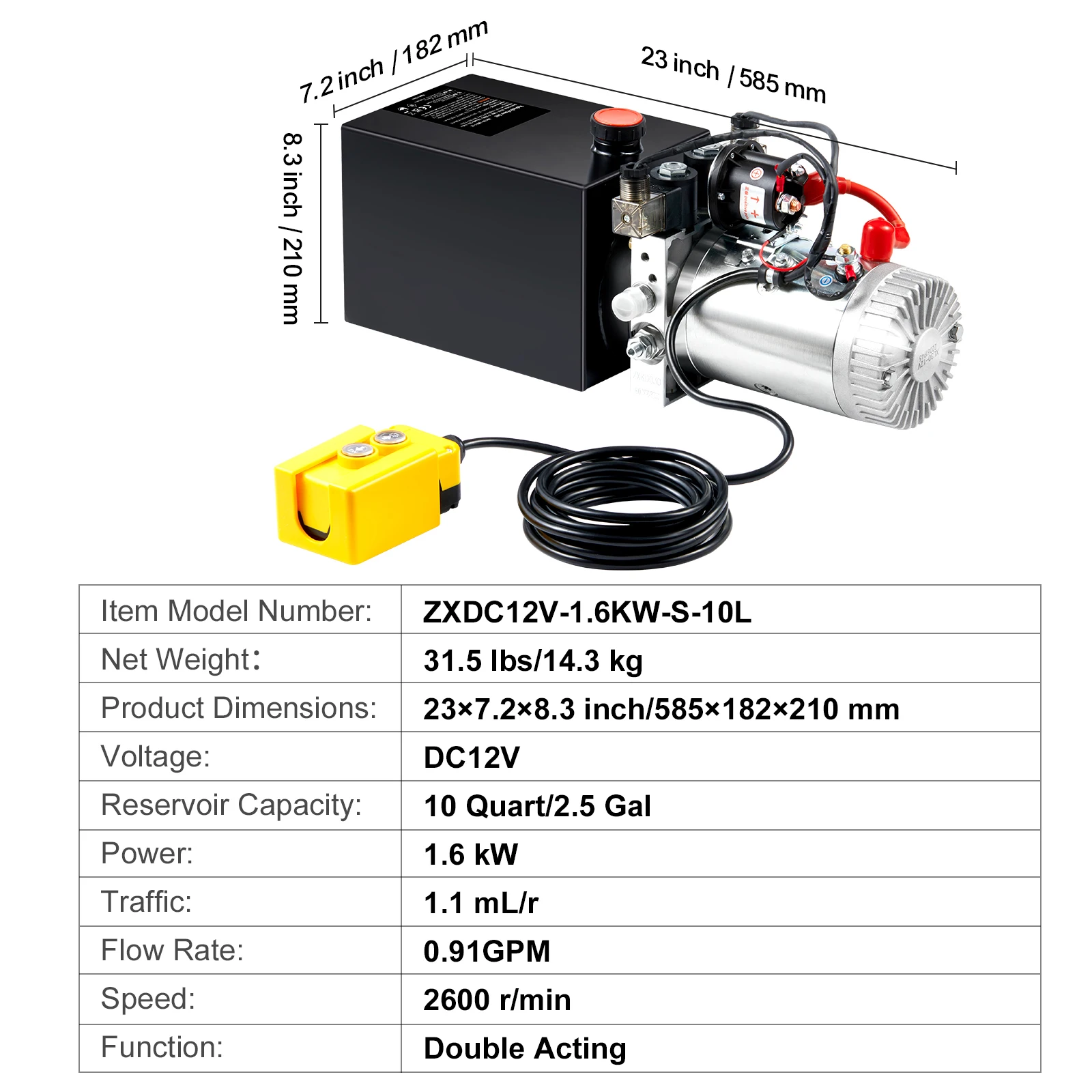 SucceBuy Hydraulische Pomp 4-20 Quart Dump Trailer Pomp Dubbelwerkende Dump Trailer Pomp DC 12V Hydraulische Power Unit voor Auto Lifting