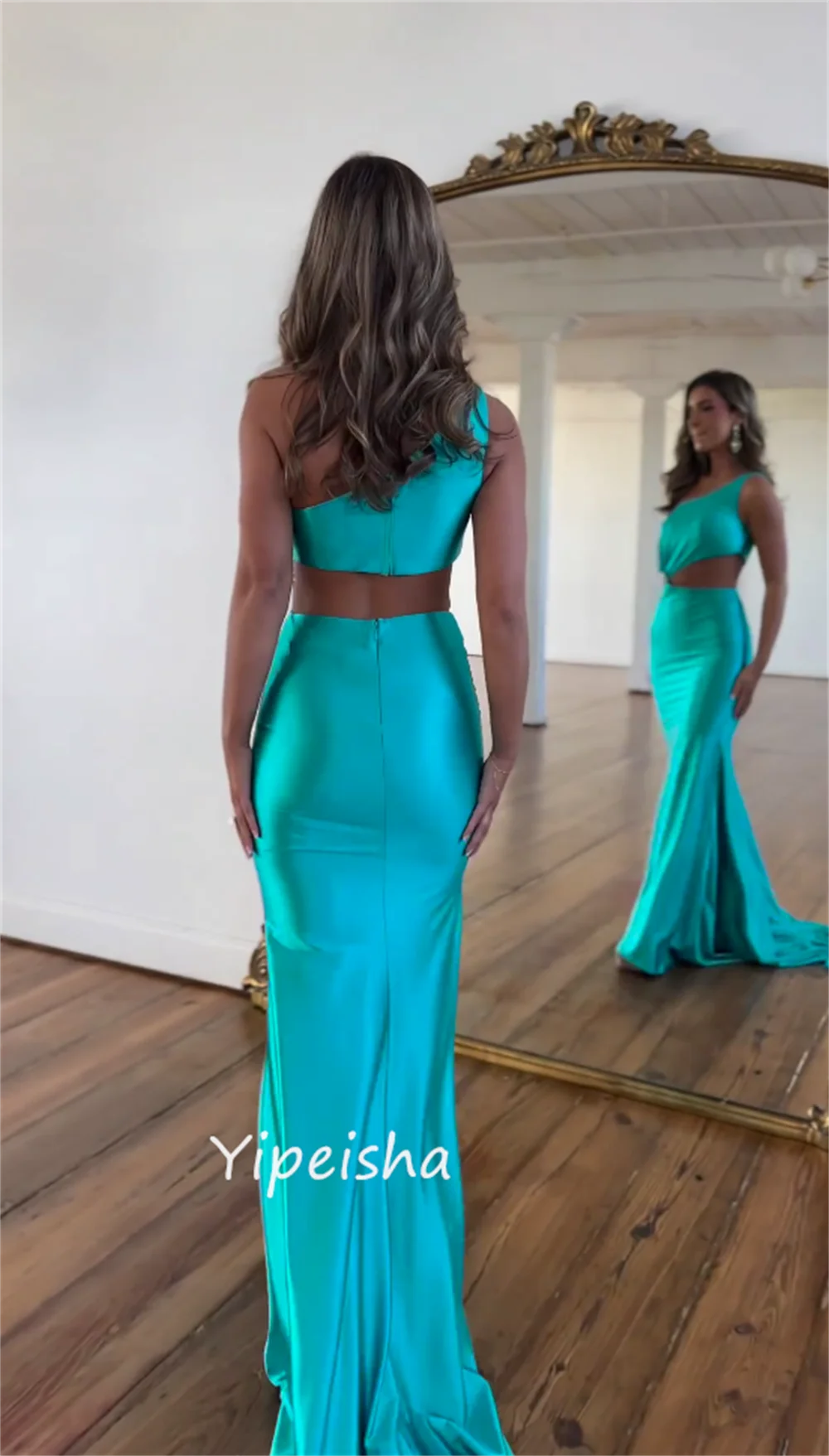 Sexy Modern Style One-Shoulder A-line Beading Floor-Length Satin Bespoke Occasion Dresses Evening 