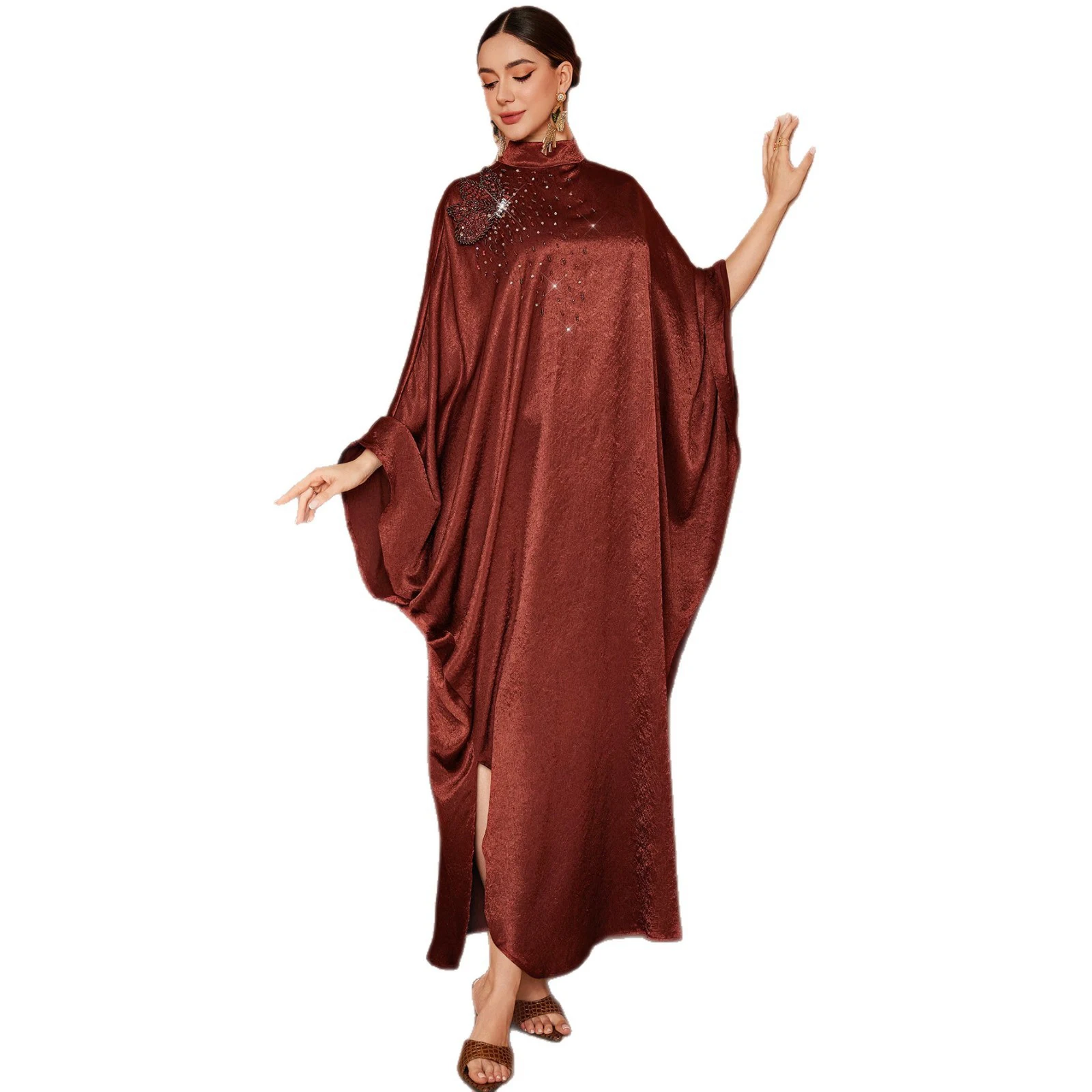 

Muslim Women Batwing Sleeve Maxi Dress Beads Abaya Dubai Kaftan Morocco Caftan Femme Musulmane Vestidos Islam Jalabiya Kebaya
