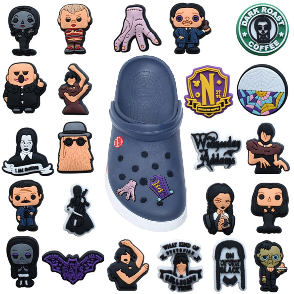 26pcs Wednesday Halloween Horror PVC Shoe Charms DIY Sandals Shoe Buckles Series Shoe Decorations Accessories Friends Gifts