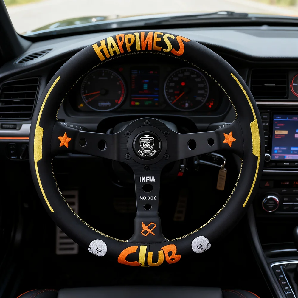 VERTEX Customized Auto Racing Steering Wheel 320mm Leather Embroidery Deep Dish Steering Wheel With 5mm Bracket