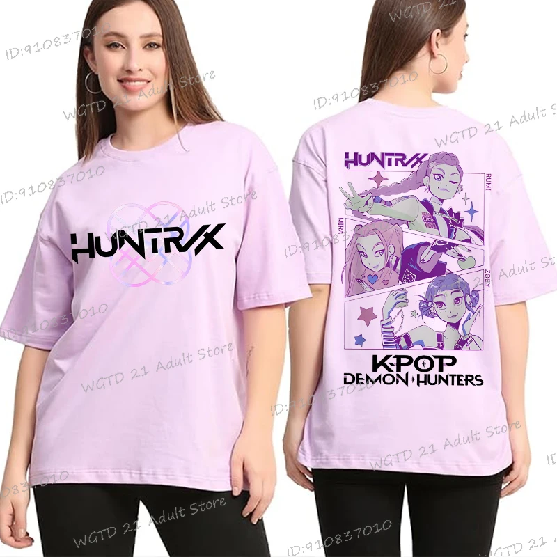 

Футболки с корейским аниме KPop Demon Hunters, хлопковая свободная уличная одежда с круглым вырезом KPop Demon Hunters, повседневная футболка унисекс с графическим рисунком