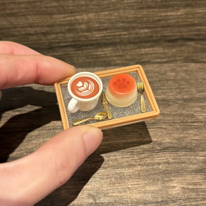 1/12 Scale Miniature Pudding Cake Coffee Set Dessert Model Afternoon Tea Dollhouse Decoration Accessory Simulated Food Toys