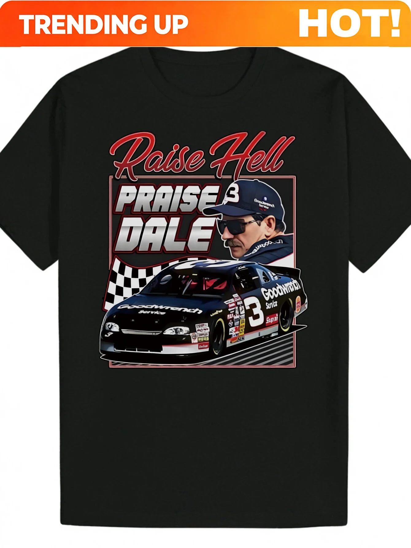 Raise Hell Praise Dale Men's T-Shirt - Black Racing Car & Dale Graphic Tee, Breathable Loose Fit Casual Shirt for Streetwear,, Y