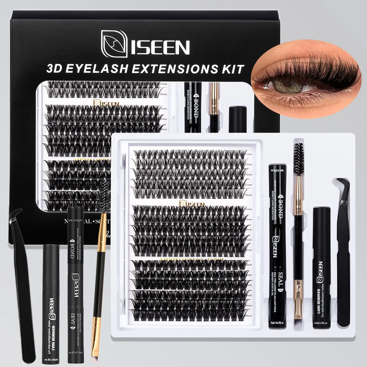 Extensiones de pestañas DIY D Curl pestañas voluminosas naturales grupo pestañas 3D adecuadas para fiestas diarias con unión y sello