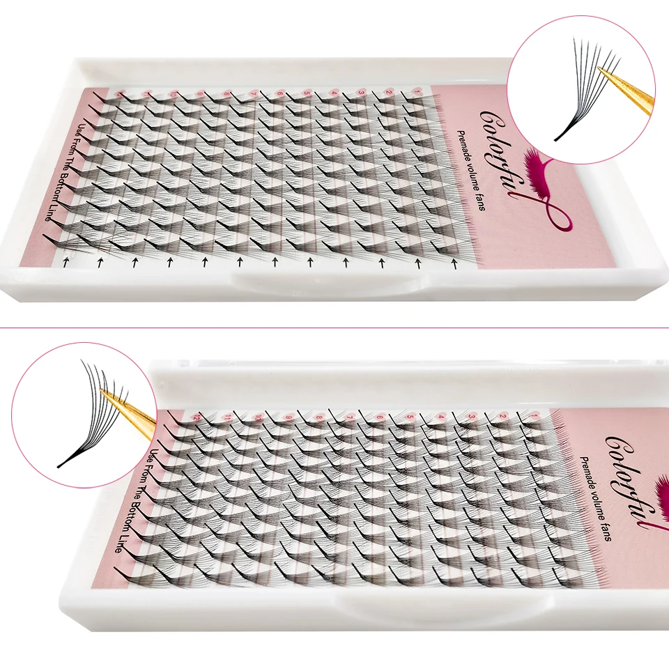 10 Trays 3D 5D 6D 8D 10D 12D M L Curl Promade Fans Eyelash Extensions Thin Pointy Base Russian Volume Silk Lashes L+ L Curl Lash