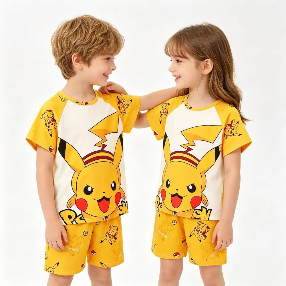 Ensembles de pyjamas Pikachu pour garçons, pyjamas pour enfants, vêtements de nuit pour enfants, pyjamas d'été 2 pièces pour filles, pyjamas de dessin animé animal pour adolescents