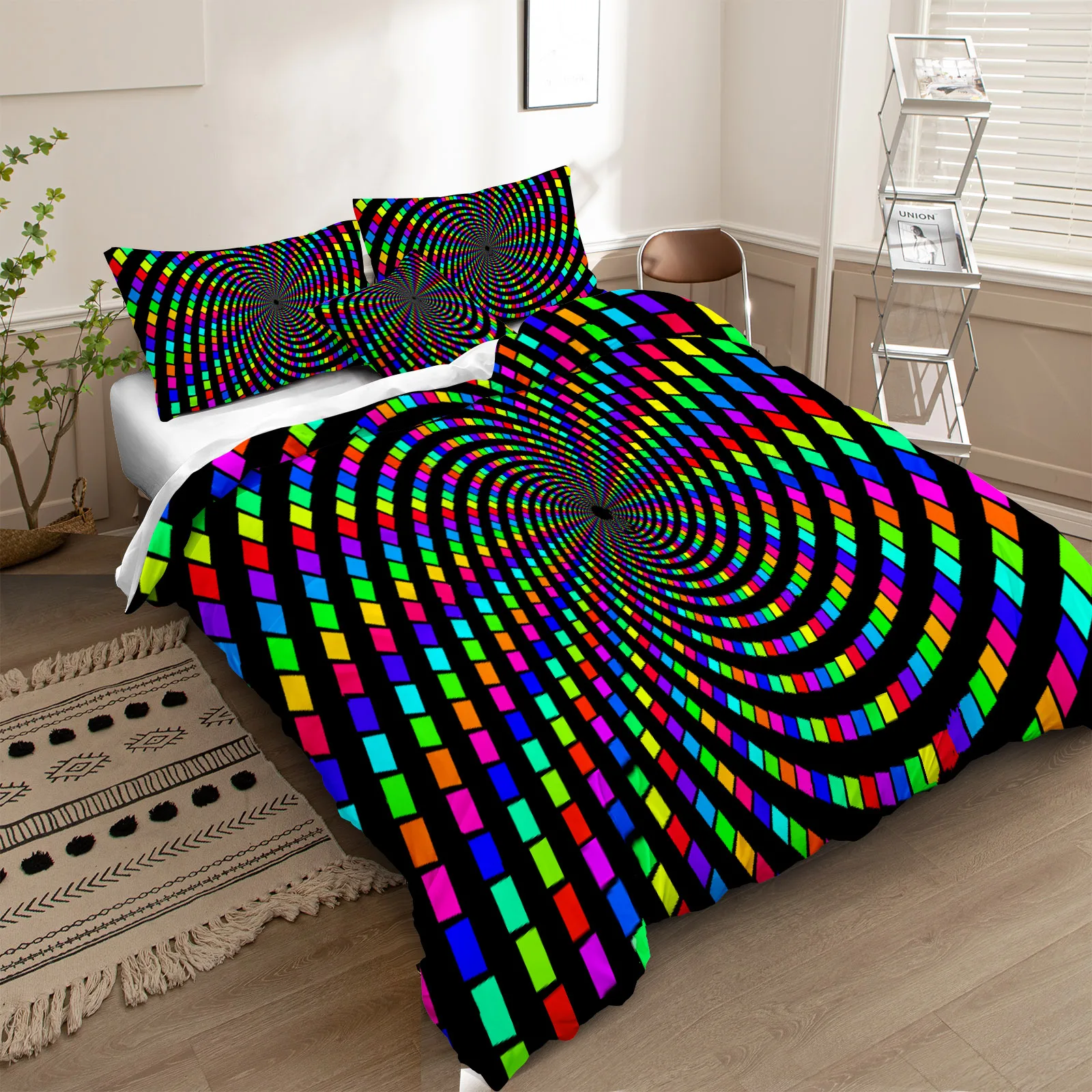 Spiral Color Block Bedding Sets Colorful Duvet Cover Set Black ScrewHome Textiles Floral Bed Linen for Dropshipping